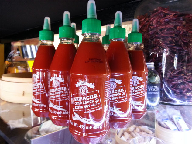 Sriracha on the counter at Street Food, on Bree Street, Cape Town.