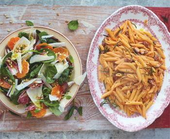 Jamie Oliver's chorizo carbonara with Catalan market salad Recipe - EatOut