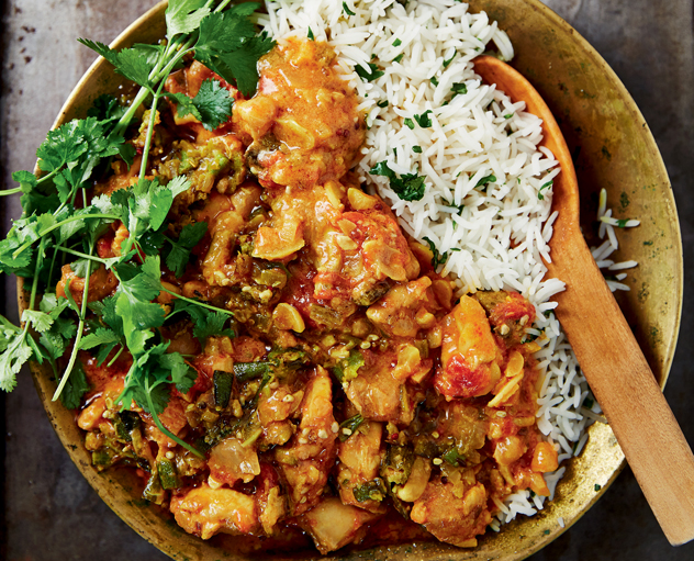 Chicken makhani, coconut and okra curry by Peter Ayub