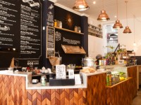 The stylish wood panelled counter at Kleinsky's.