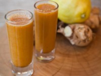 Two Flamerizer (turmeric, lemon, ginger and cayenne pepper) shots at One-Juice.