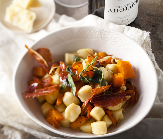 Gnocchi with Parma ham, butternut and pine nuts.