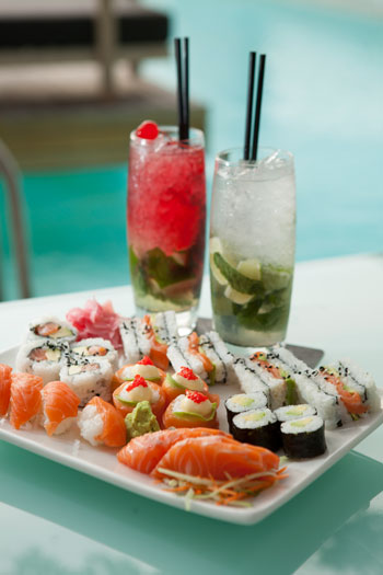 A sushi platter on the pool deck. Photo courtesy of the restaurant.