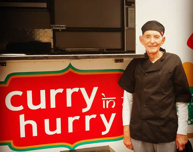 79-year-old Gerhardt Hundt and his food truck: Curry in a Hurry.