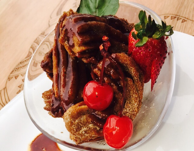 El Toro Churros with chocolate sauce and strawberries. Photo courtesy of the restaurant.