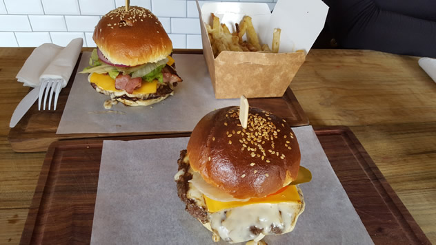 Burgers and chips at Easy Tiger. Photo courtesy of Nikita Buxton.