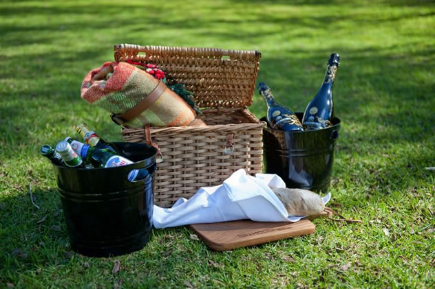 A picnic basket and wine for picnics at The Millhouse Kitchen. Photo courtesy of the restaurant.