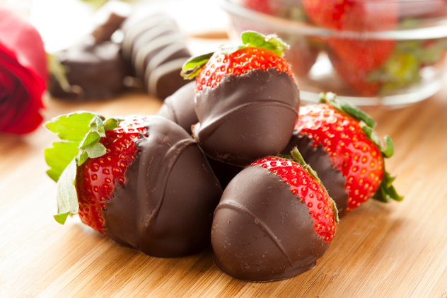 Fresh strawberries with chocolate dip.