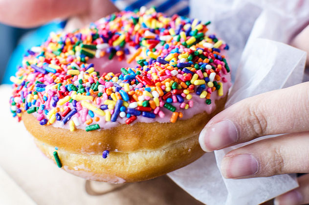 A strawberry sprinkles donut from Dunkin' Donuts. Photo by M01229.