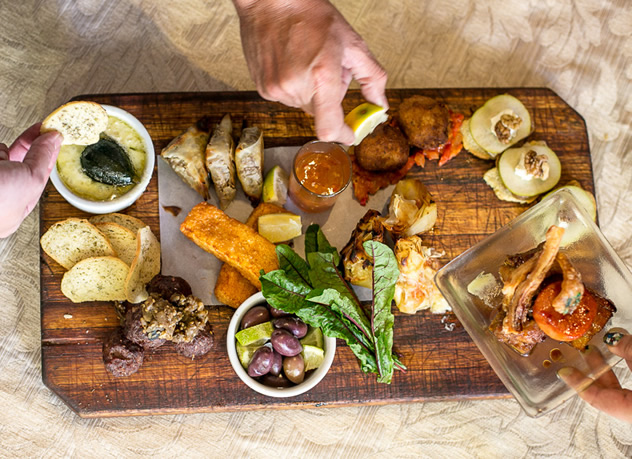 The top view of a tapas platter at Laughing Chefs Dining Room. Photo courtesy of the restaurant.