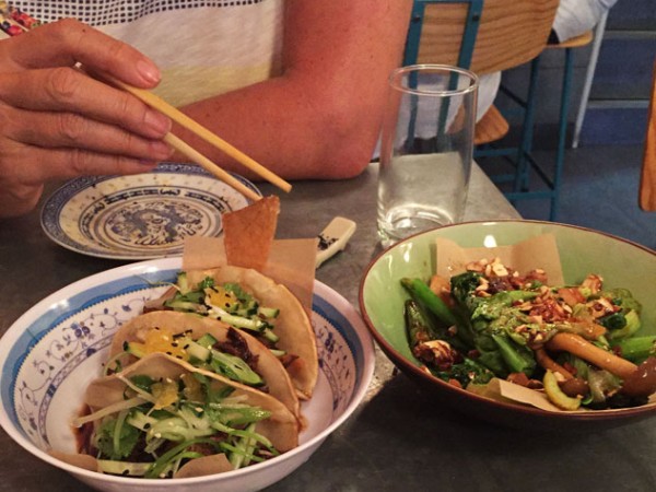 The 12-hour duck on soft ramen tacos and the vegetable surprise. Photo by Irna van Zyl.
