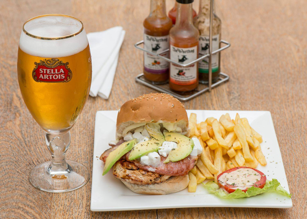 A burger, chips and a beer at The Warthog. Photo courtesy of the restaurant.