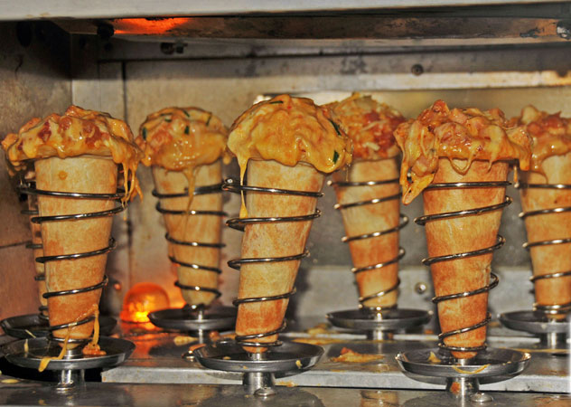 The pizza cones from Piping Hot Pizza Cones. Photo courtesy of the stall.