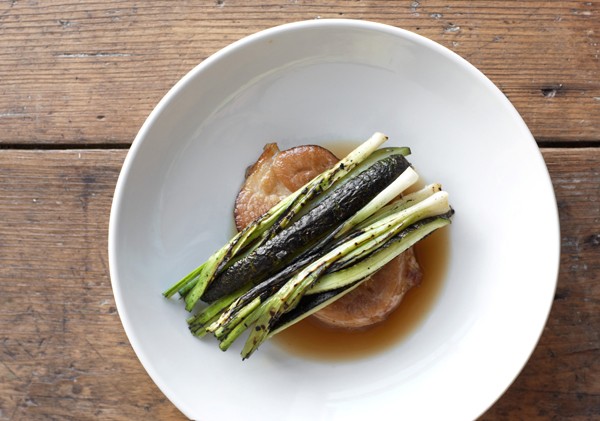 Pork with charred leeks and cucumbers in a brodo at Mulberry & Prince. Photo supplied.