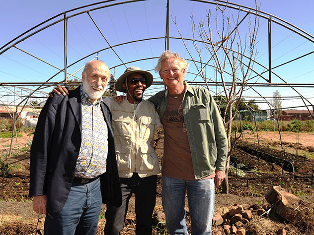 Carlo Petrini with Phila Cele and Geoff Green. Photo by Malcolm Drummond