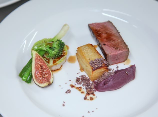 Main-Course-Springbok-Masakhane-pan-roasted-loin-of-springbok-rolled-veal-sweetbreads-red-cabbage-and-cider-puree-savoy-cabbage-and-Boulangere-potato