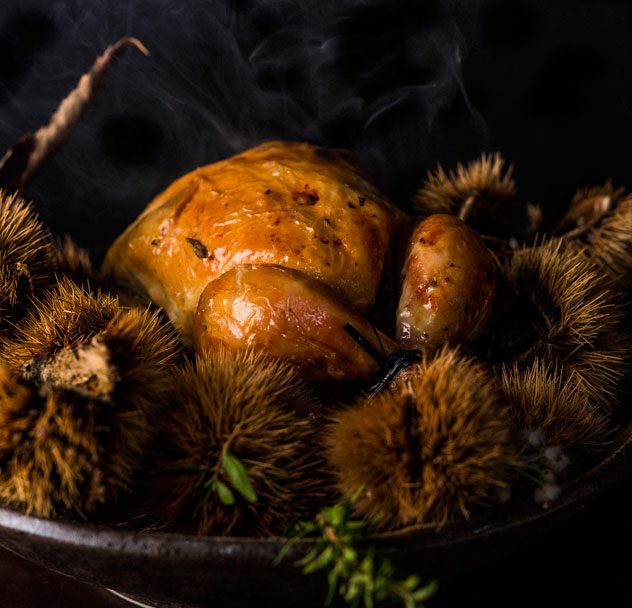 The chestnut and fynbos roasted petit poussin. Photo supplied.