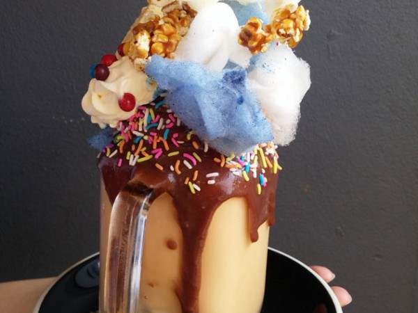 A candy flossed topped shake at Flavour Café. Photo supplied.