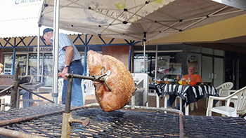 Meat on the spit at Lord Montague in Montague Gardens. Photo supplied.