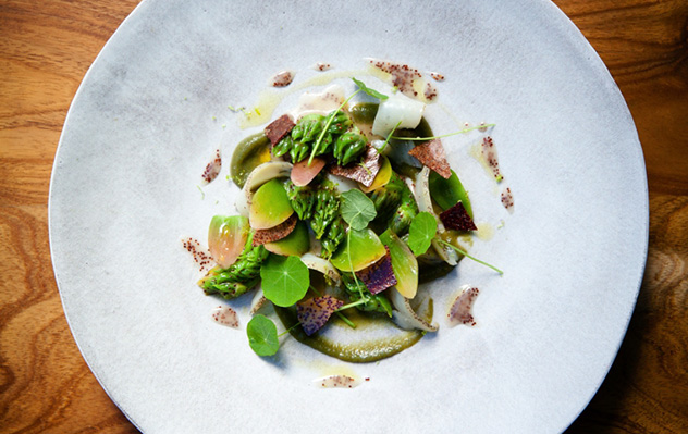 One of The Tasting Room's past dishes, featuring perlemoen, waterblommetjie and sour fig. Photo by Jan Ras.