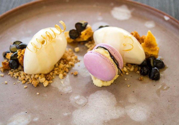 The cream cheese and honey sorbet with a macaron. Photo by Rupesh Kassen.