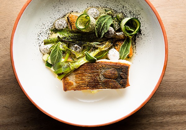 Overture_Roasted yellowtail, mussels, taramasalata and courgette