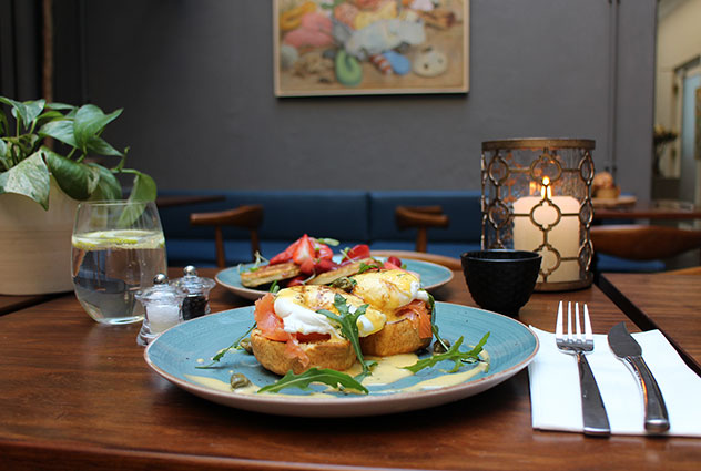 Breakfast options include eggs Benedict, flapjacks and freshly baked muffins. Photo supplied.