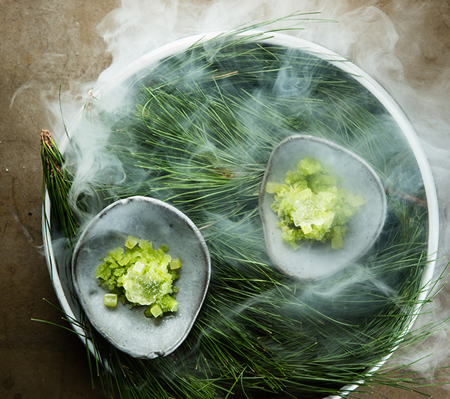 The Test Kitchen_Pine needle granita with lime compressed cucumber and gin and tonic jelly