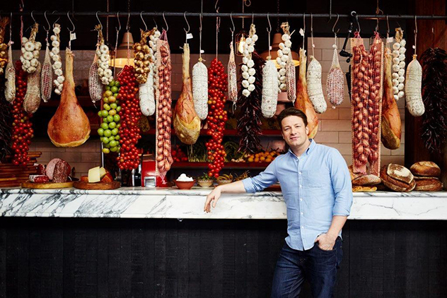 Jamie Oliver poses with some quirky cuts of meat. Photo supplied.