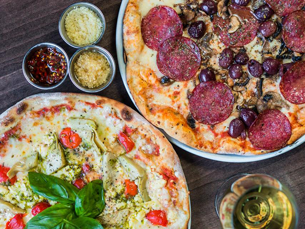 A Positano and Amalfi pizzas from Bacini's on Kloof Street.