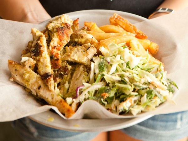 Chicken strips, chips and fresh slaw at Afro's. Photo supplied.