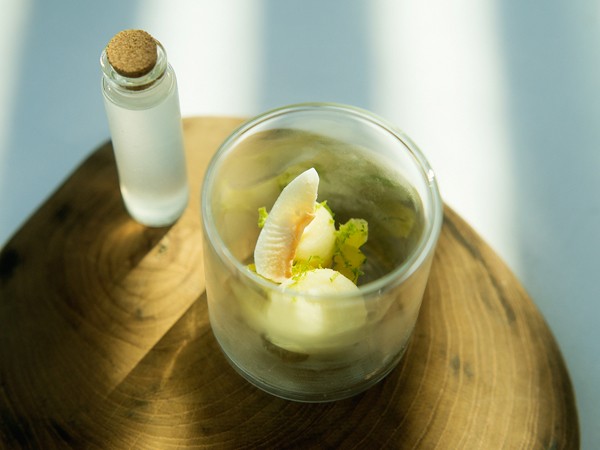 The palate cleanser of pineapple and lime at La Petite Colombe. Photo by Claire Gunn Photography.
