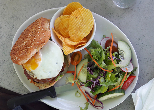 Egg-topped burger at The View at Chart Farm