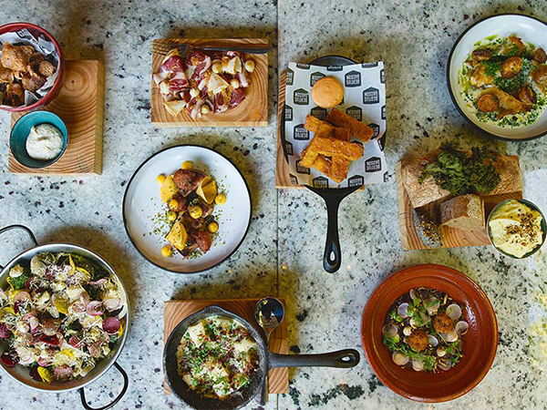 A family-style spread from Spek en Bone in Stellenbosch.