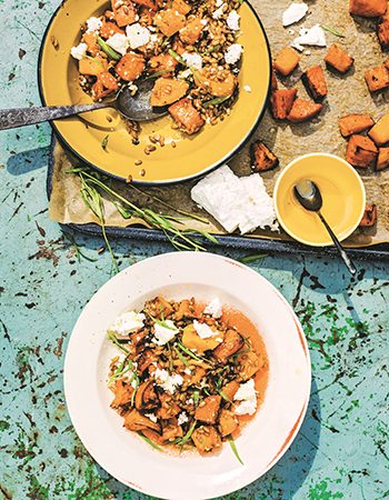 Sweet potato, rye, tarragon and ricotta salad
