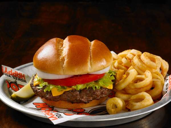 A burger and fries at Hooters