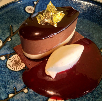 The Valrhona chocolate and roasted white chocolate mousse
