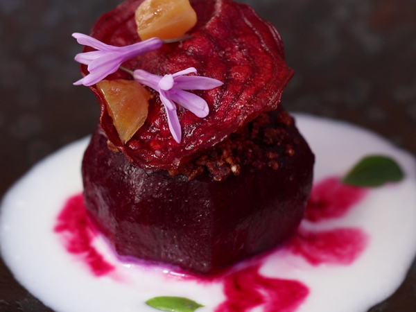The braaied beetroot with kefir and miso sand