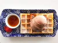 Fab Cafe and Gelato waffle with syrup and ice cream