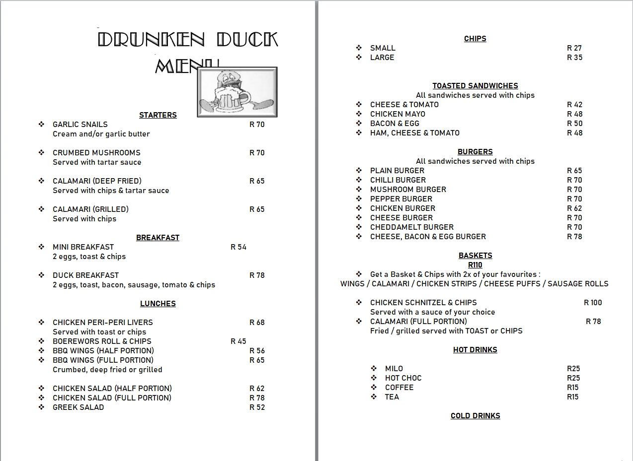 Drunken Duck Restaurant In Cape Town Eatout