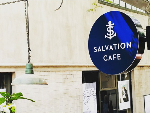 signage outside at Salvation Cafe